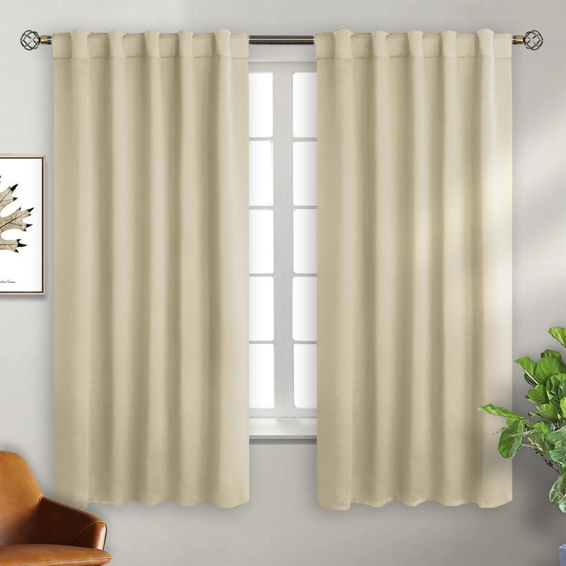 BGment Beige Room Darkening Curtains 63 inch Length - Rod Pocket and Back Tab Thermal Insulated Curtains for Bedroom/Living Room, 2 Panels Set, 42 x 63 Inch - Image 1